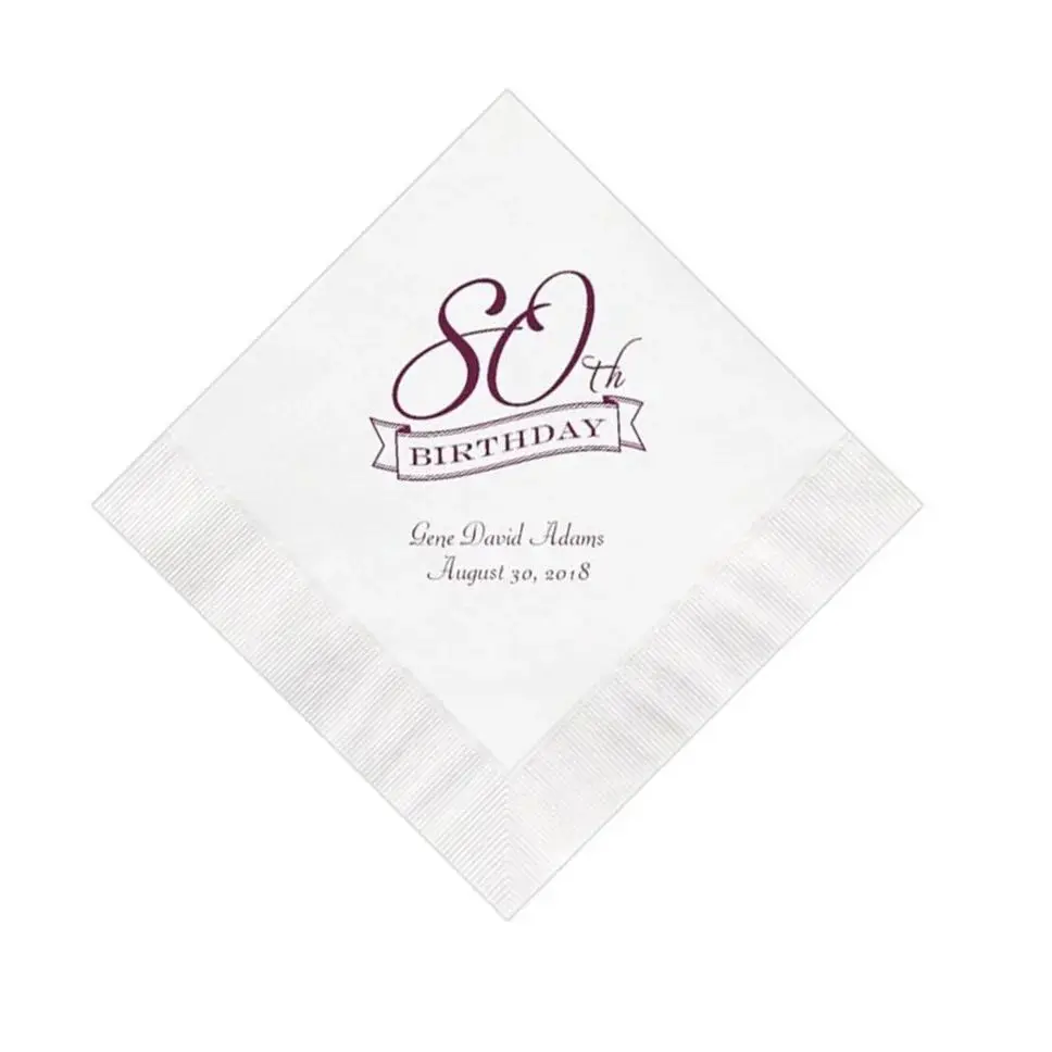 

80th Birthday Party Napkins Personalized Set of 100 Custom Printed Eightieth