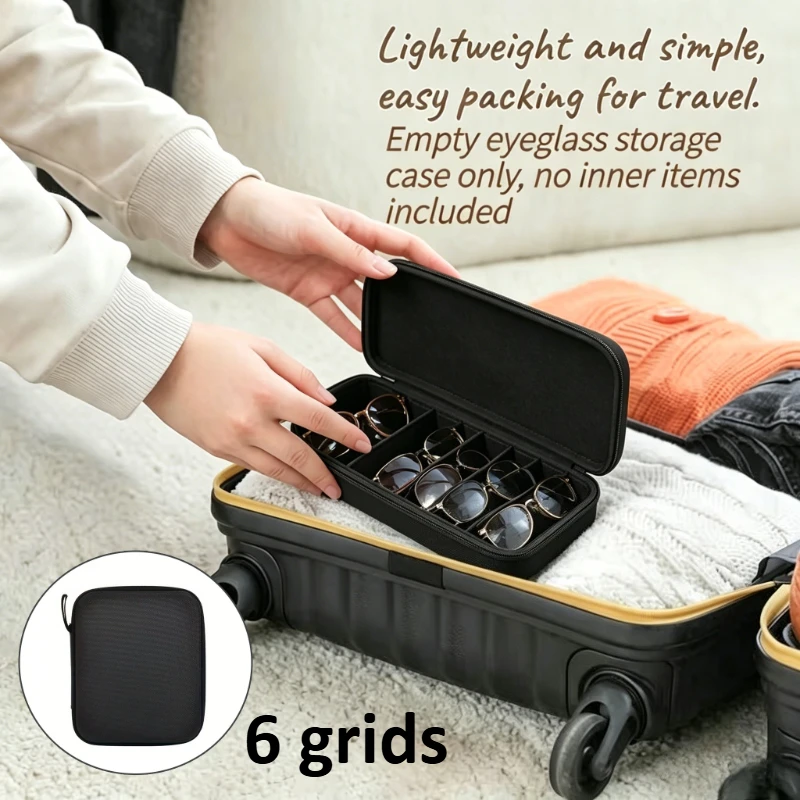 1pc 6-Compartment Adjustable Glasses Storage Box, Portable Eyeglasses Travel Case, Multifunction Display Rack for Sunglasses