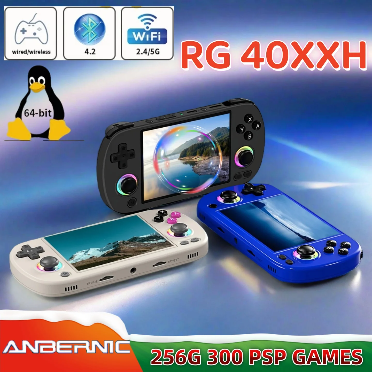 

ANBERNIC RG40XX H Handheld Game Console 4'' Screen Linux System Joystick RGB Lighting Effect RG40XXH Video Player Trimui Console