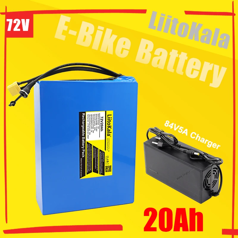 LiitoKala-Bateria de lítio para bicicleta elétrica, scooter, motocicleta, bateria de alta potência BMS, 5A carregador, 20S4P, 84V, 72V, 20Ah, 21700