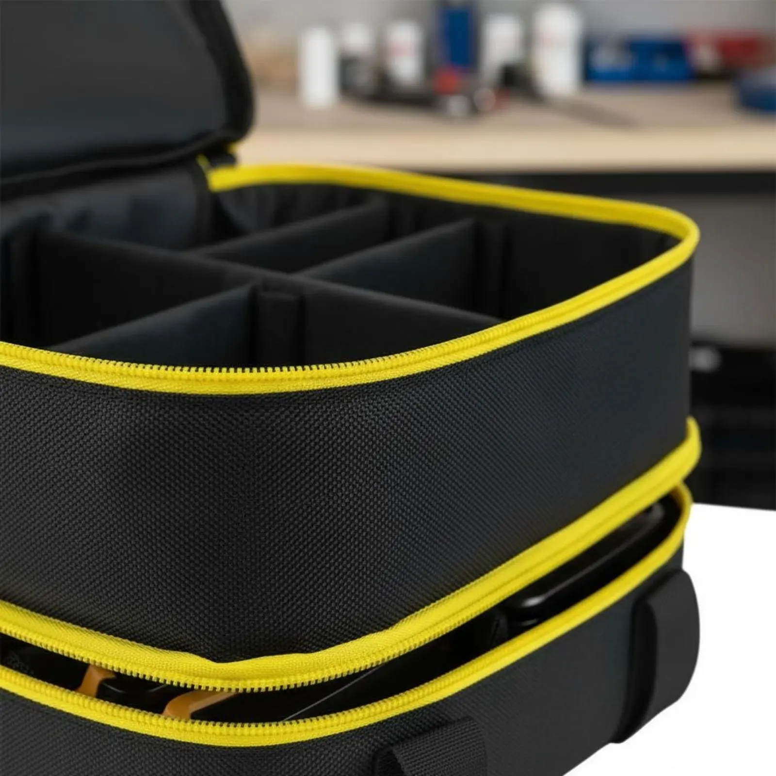 

Power Tool Battery Storage Bag Tear-Resistant Double Compartment Battery Organizer Portable Charger Carrying Case for Workshop