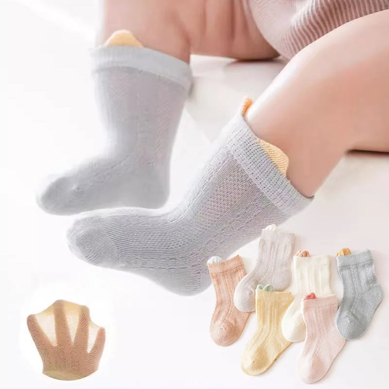 

6Pair Summer Baby Mesh Socks Thin Breathable Kids Cotton Sock Cute Cartoon Toddler Middle Tube Socks 0-5Year Boys Girls Footwear
