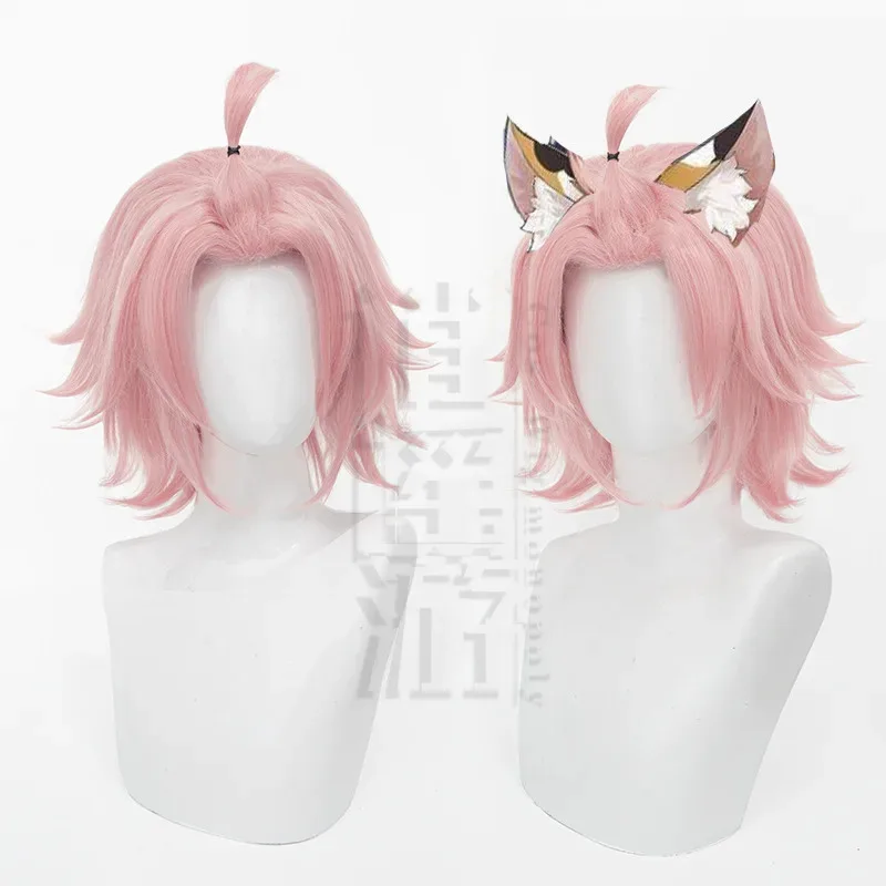 애니메이션 디오나 코스프레 가발 30CM 핑크 짧은 머리 내열성 합성 머리 할로윈 파티 코스프레 가발 + 가발 모자