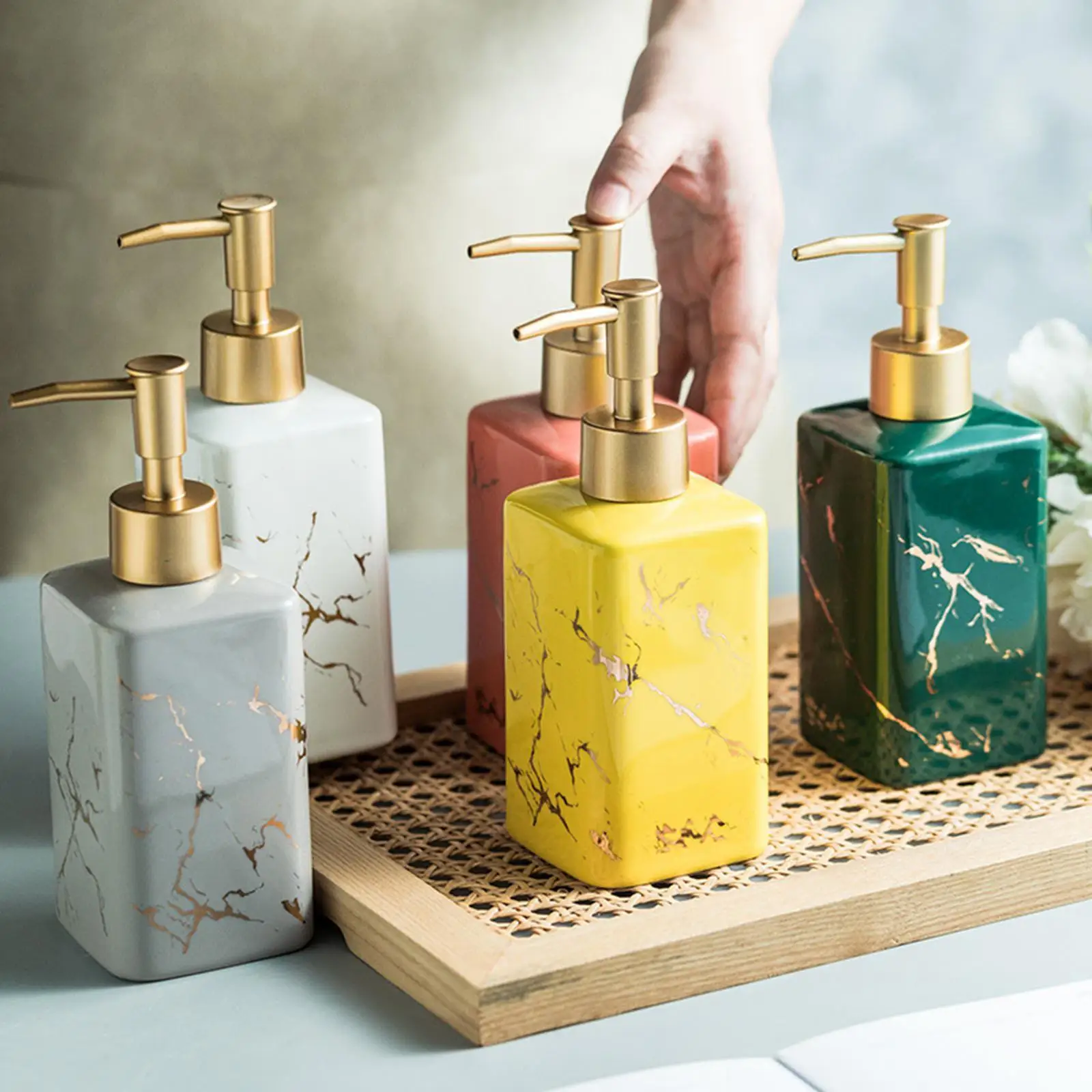 Soap Dispenser Marble Pattern Organizer Liquid Soap Lotion Dispenser for Kitchen