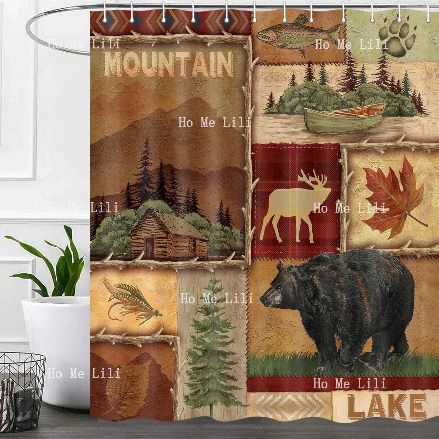 Rustic Bear Shower Curtains Lake Country Lodge Cabin Moose Shower Curtain For Bathroom Decor