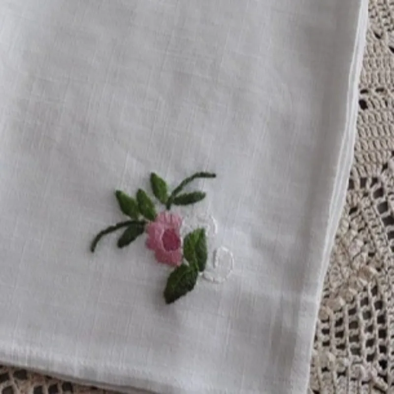 2PCS 40X40CM Hand Embroidered Linen Napkin Handkerchief