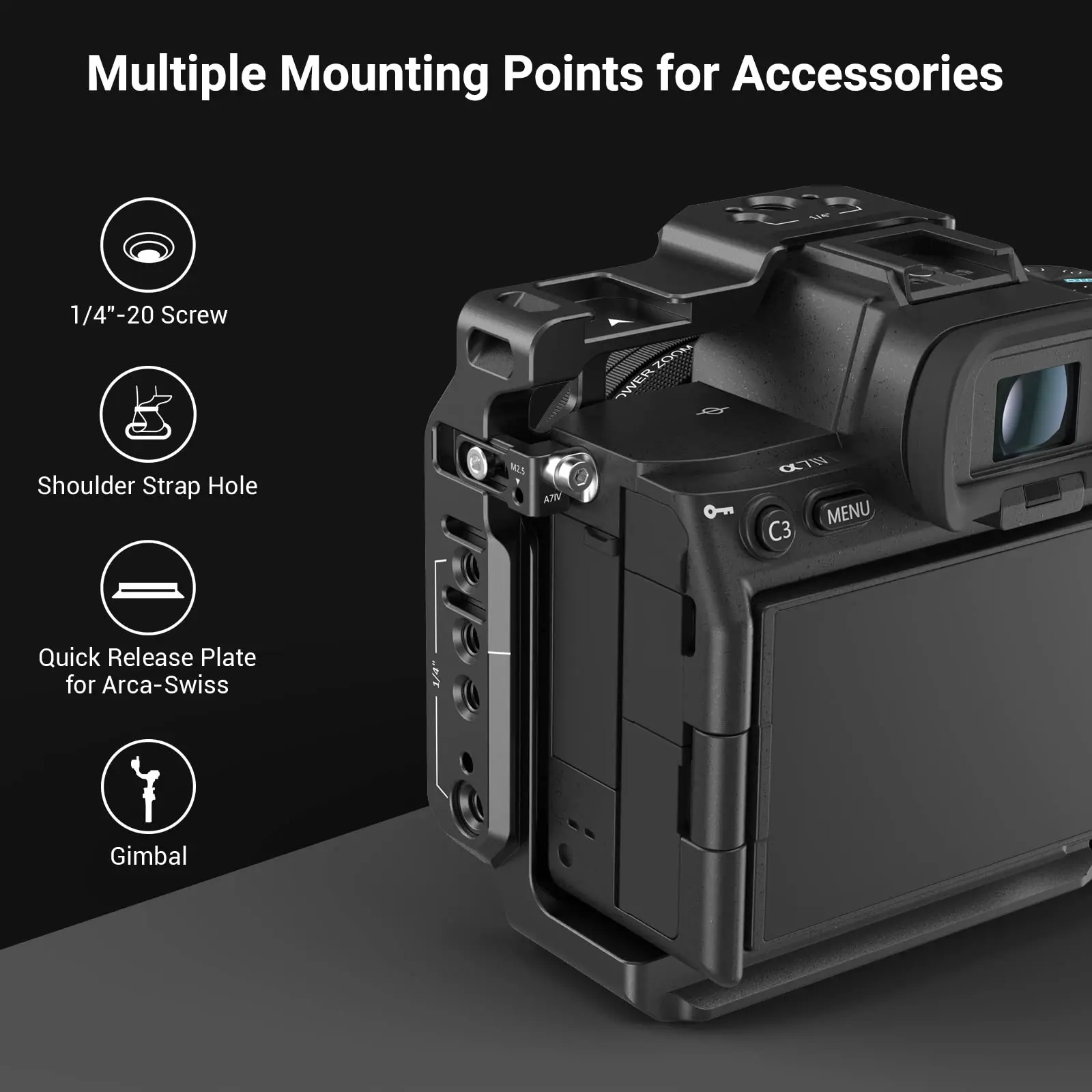 نصف قفص كاميرا صغيرة لهاتف Sony Alpha 7R V/Alpha 7 IV/Alpha 7S III/Alpha 1/Alpha 7R IV مع أحذية باردة -3639