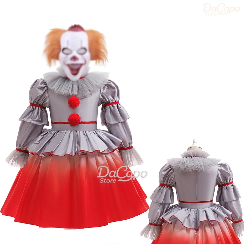 

ITT Pennyywise Косплей Хэллоуин Фильм Клоун Косплей Платье Костюм Genderswap Horror Страшное Платье Карнавальная Вечеринка Детский Наряд