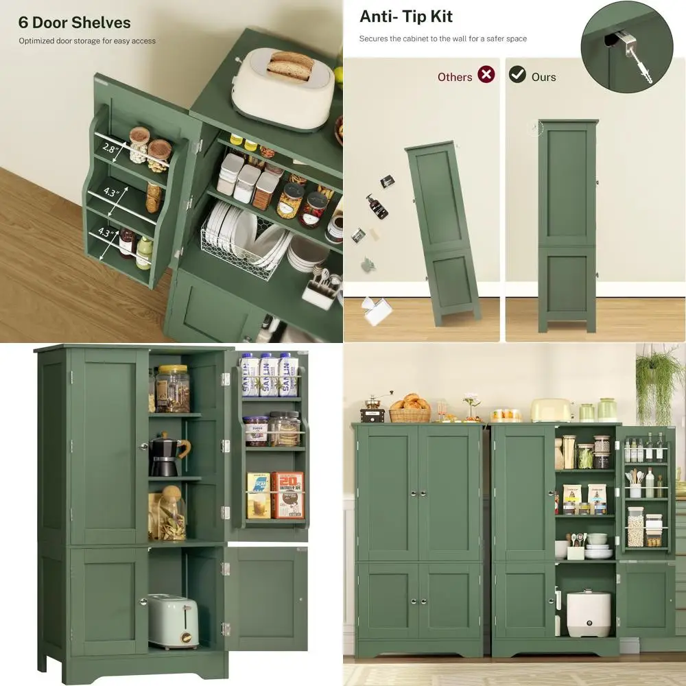 

Forest Green 43 4-Door Storage Cabinet, 6-Door Shelves Kitchen Pantry for Living & Dining Rooms, Bathroom Use