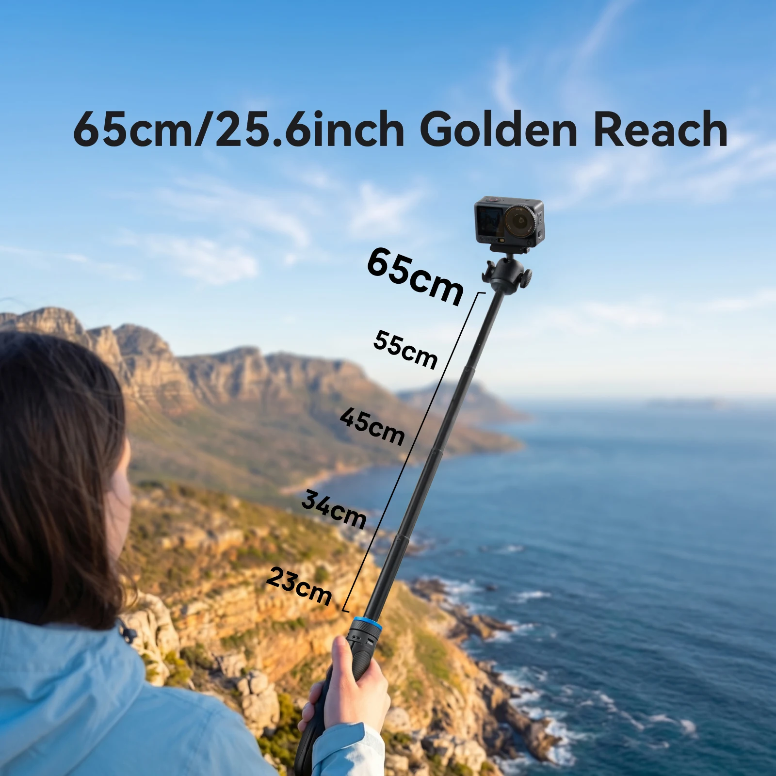 TELESIN Mini – szybko składany statyw do selfie, wykonany ze stopu aluminium, kompatybilny z kamerami DJI Osmo, GoPro i Insta360, z uchwytem do trzymania w ręku. — zdjęcie produktu 6