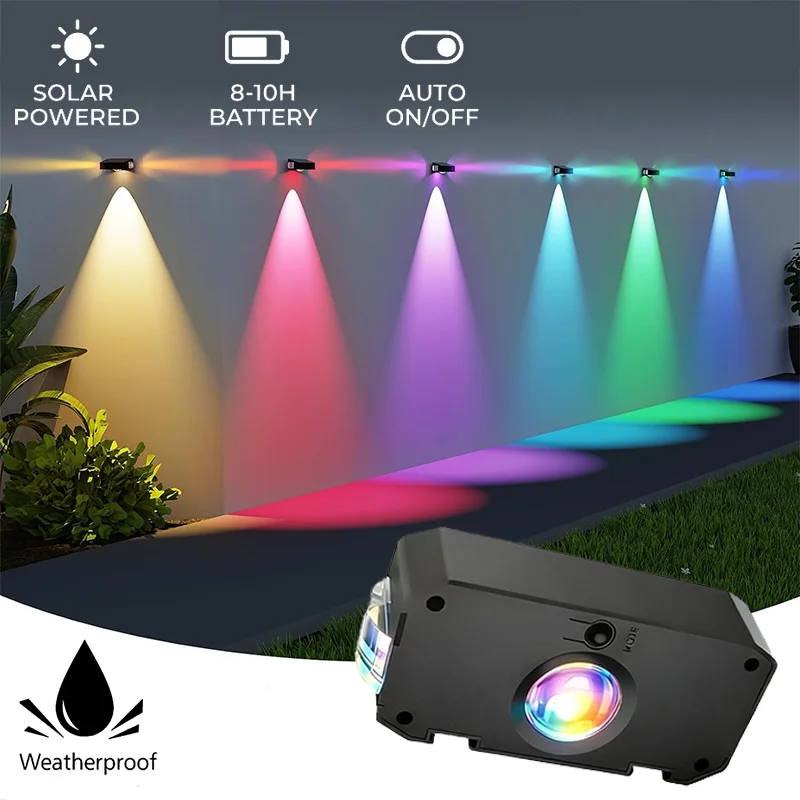 RGB Solar Wall Light Outdoor Waterproof Up Down LED Garden Wall Wash Lamp IP65 for Villa Door Balcony Fence Yard Decor