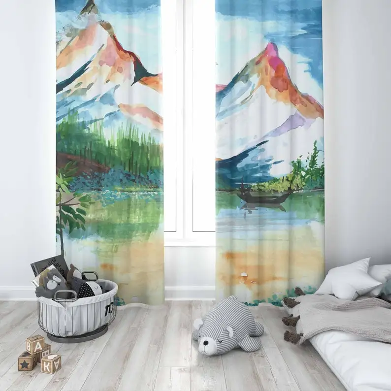 Mountain Curtain Summer Nature Bedroom Decor Curtains Black Out Gift for Hiker Boys Room Living Room Curtains