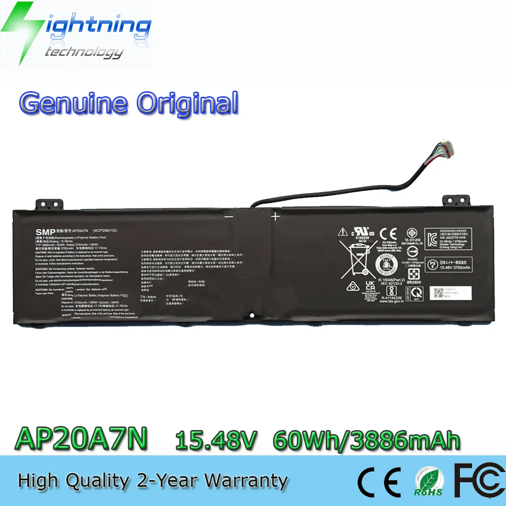 

Оригинальная батарея Genuine AP20A7N 15.48V 60Wh для Acer Predator Triton 300 SE PT314-51S PT314-51S-76QN