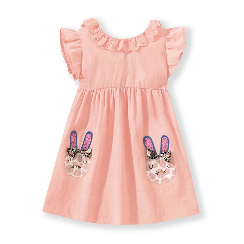 Spring meter 2-8 Jahre Neuankömmling Mädchen Kleider Blumen applikation heiß verkaufen Sommer Kinder Kleidung Kurzarm Baby Kleider – Detail 7