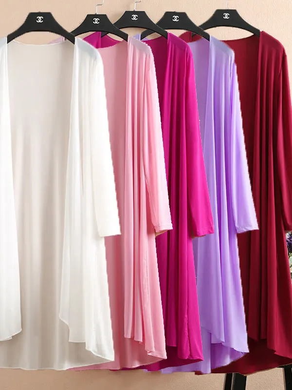 Commute Sun Protection Clothing Women's Loose Thin Chiffon Mesh Long Sleeve Air Conditioning Shirt Sunscreen Shawl Nylon Fabric