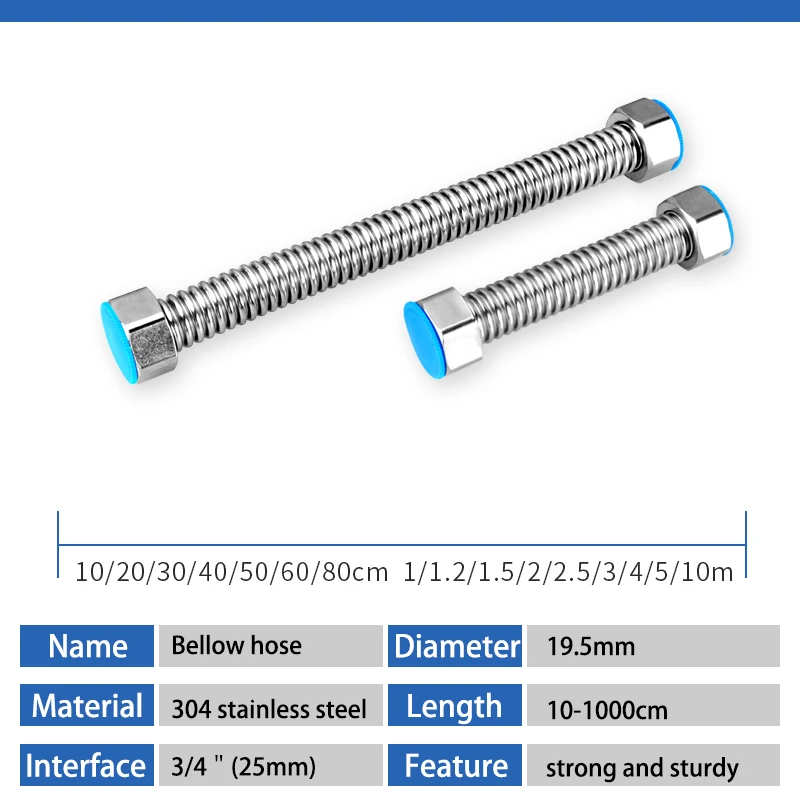 10~1000cm Shower Hose 304 Stainless Steel Bellow OD19.5mm Corrugated Pipe Water Heater Inlet Hose Basin Toilet Connection Tube