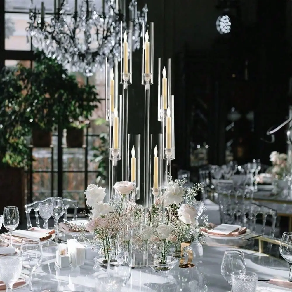 1PC 38.5in Tall Arcylic Candlesticks Holder Wedding Centerpieces For Tables ,8Arm Clear Candelabra Candle Holder For Wedding, T view 4