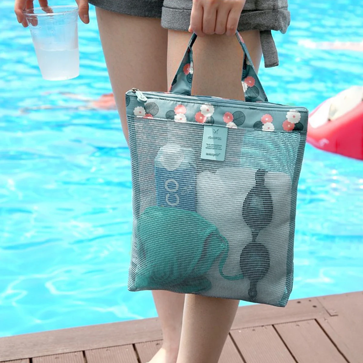 1pc- Swimming Beach Bag Swimsuit Mesh storage bag Mesh storage bag Toiletry bag Sports handbag