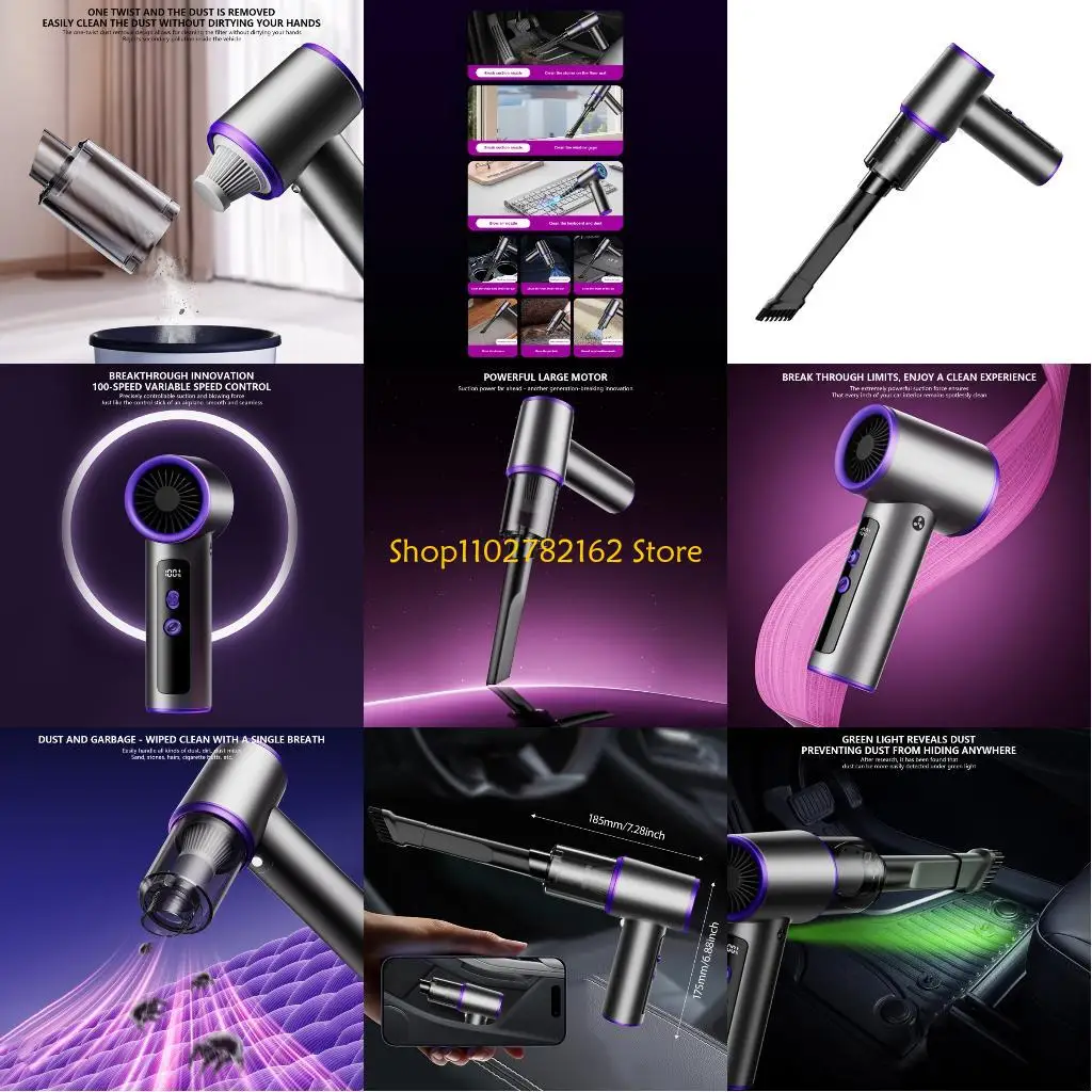 

547B Powerful 12000PA Car Vacuum Air Blower with 6 Attachments for Home Vehicle Use