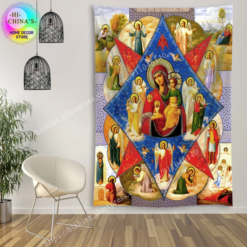 Mother of God Mary Wall Decor Tapestry Jesus Medieval Decoration Hanging Room For Bedroom Vintage Macrame Easter Mural Aesthetic