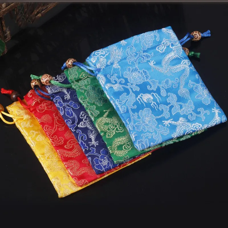 10pcs Luxury Chinese Dragon Silk Brocade Jewelry Pouches Drawstring Gift Packaging Bags with lined Bracelet Storage Bag Sachet