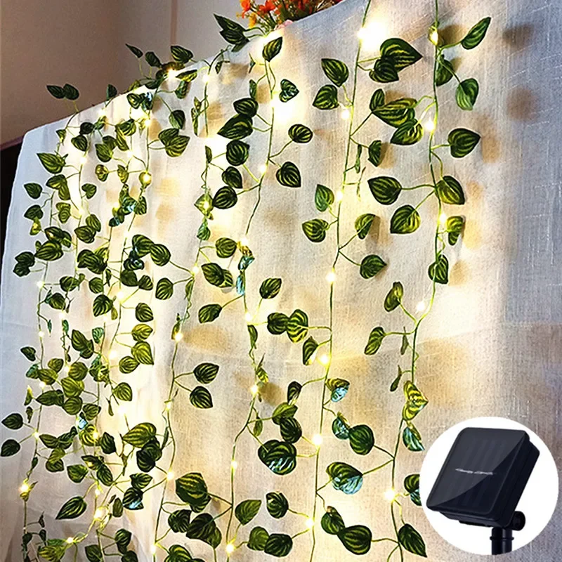 

Solar Artificial Leaf Led String Flower Lights Garland Christmas Decoration Outdoor Room Curtain Lamp Wedding Party Garden Decor