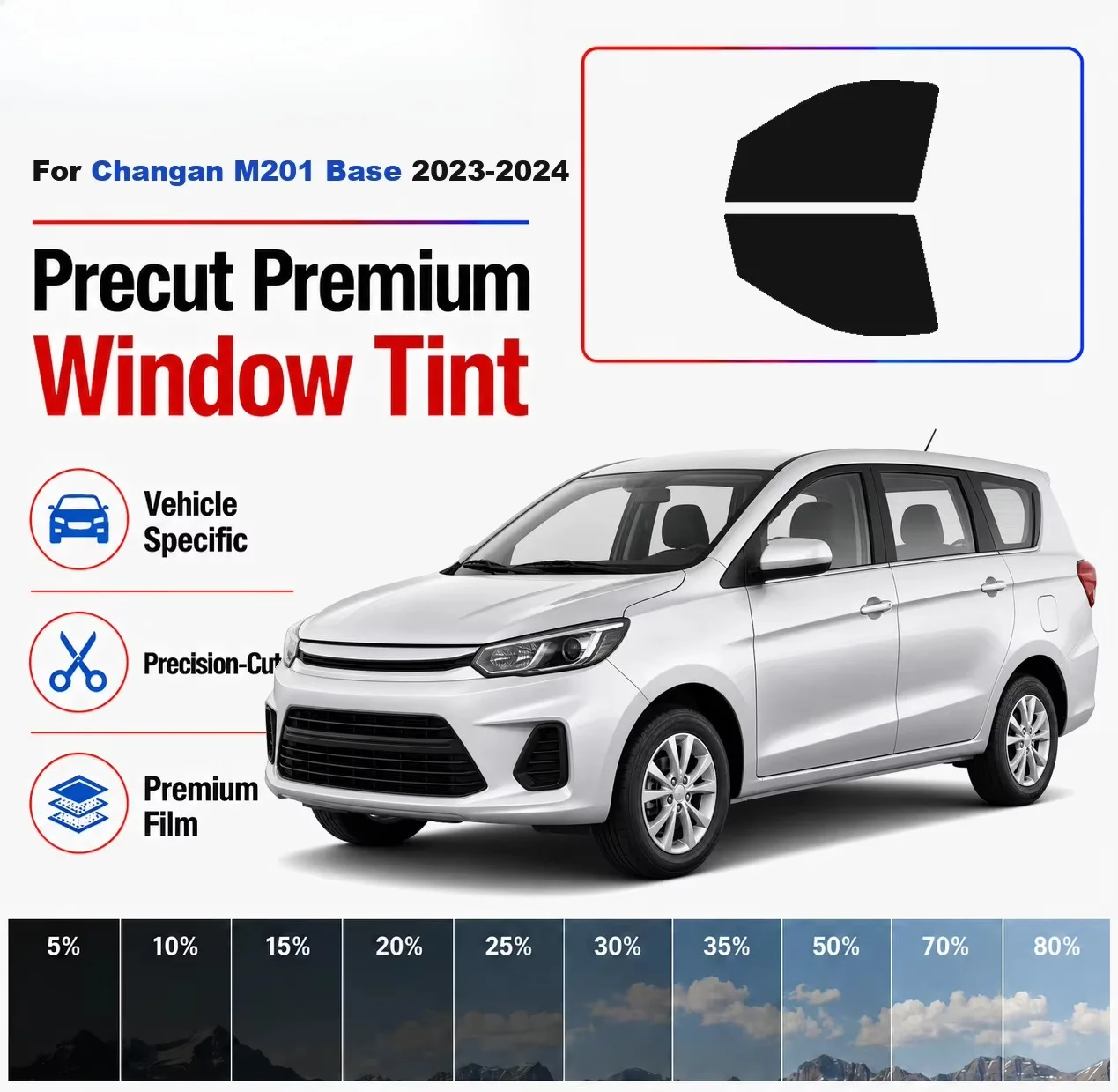 Premium Precut Window Tint Kit Front Rear Windows Rear Windshield For Changan M201 Base 2023-2024 Complete Set Nano Ceramic Film