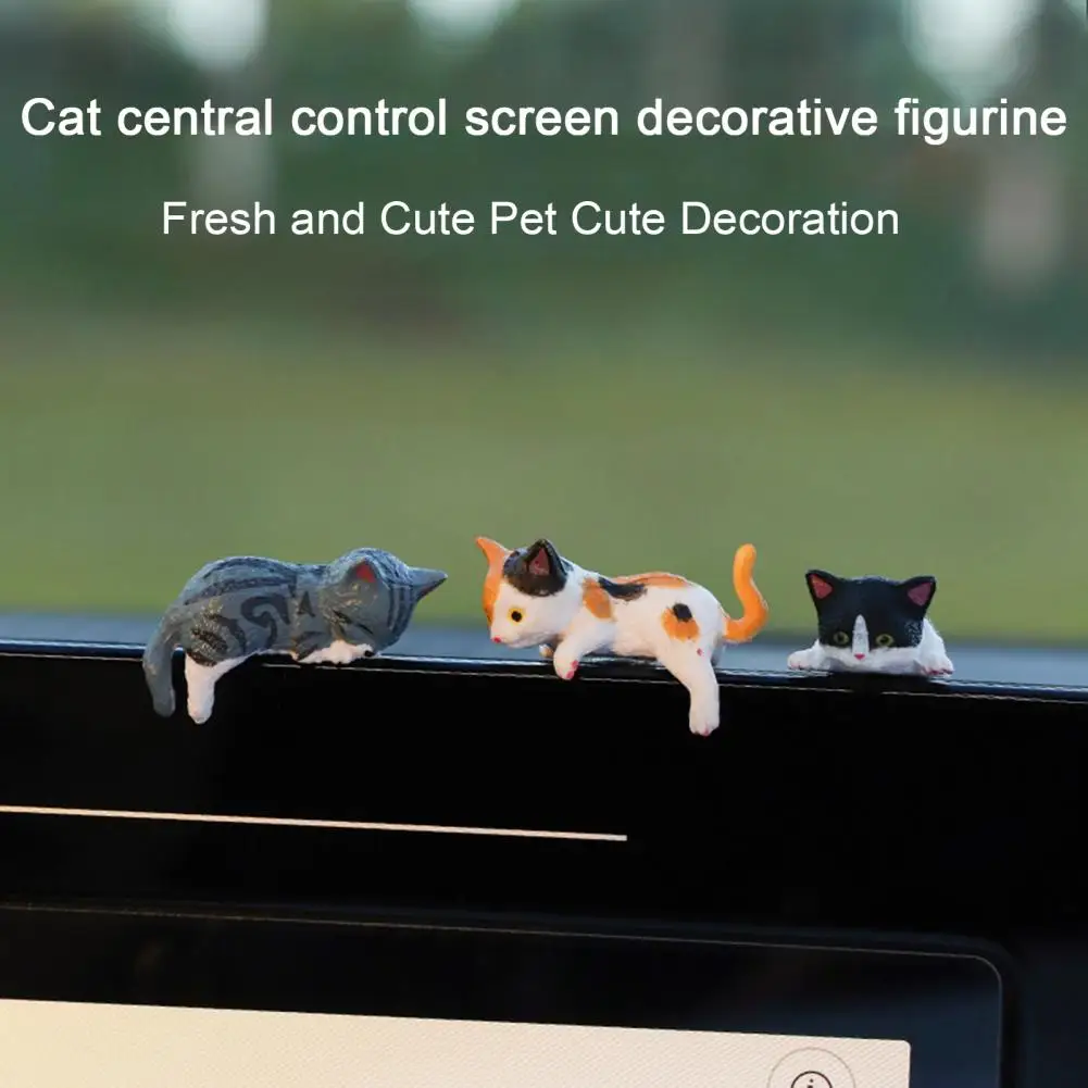 5 Pcs Cat Ornament Resin Hand-Painted Mini Cat Figurine Collectible Miniature Cat Sculpture for Car Central Control Screen Decor