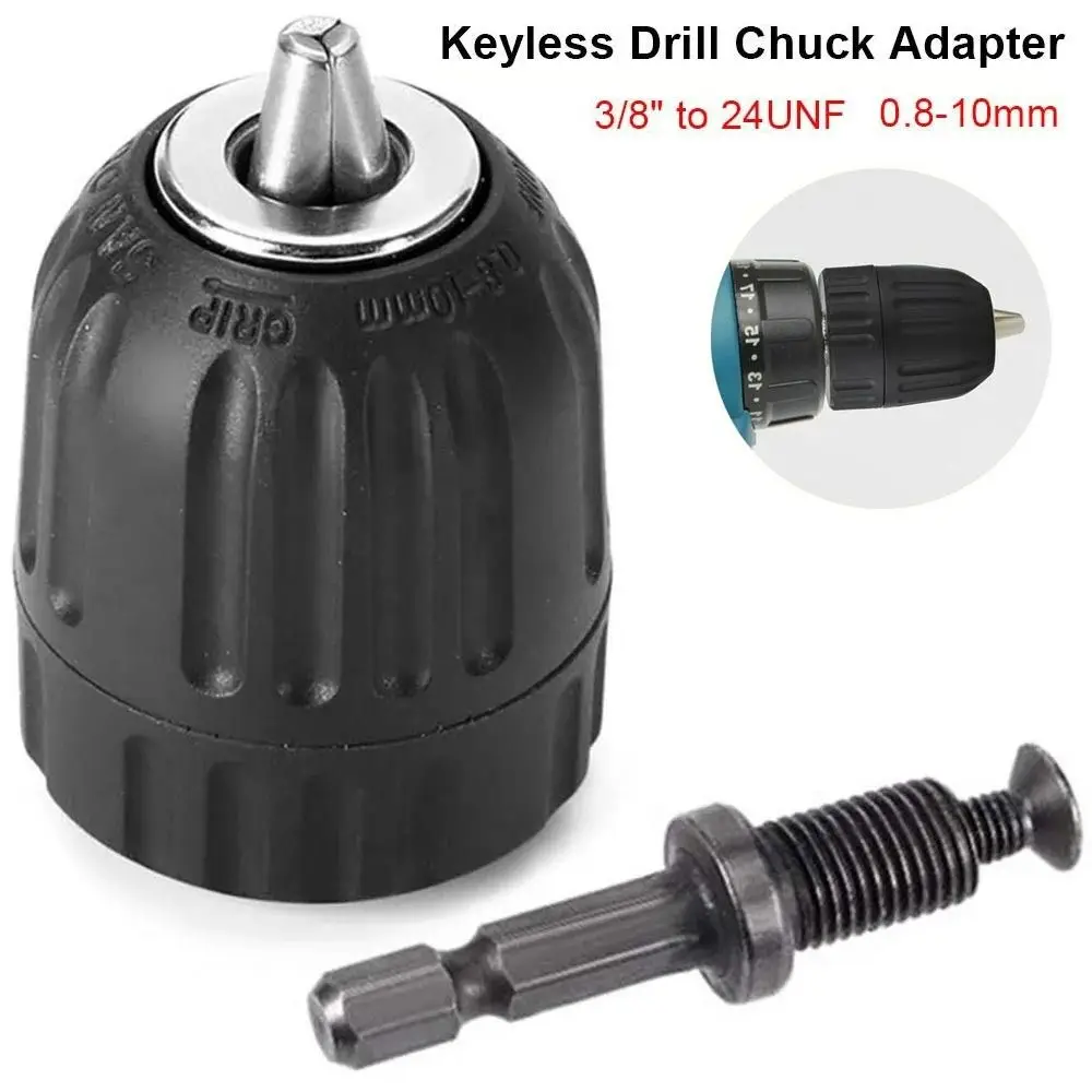 

1Pcs 0.8-10mm Keyless Drill Chuck 3/8" to 24UNF Thread Quick Connection Quick Change Adapter Steel 1/4" Hex Shank