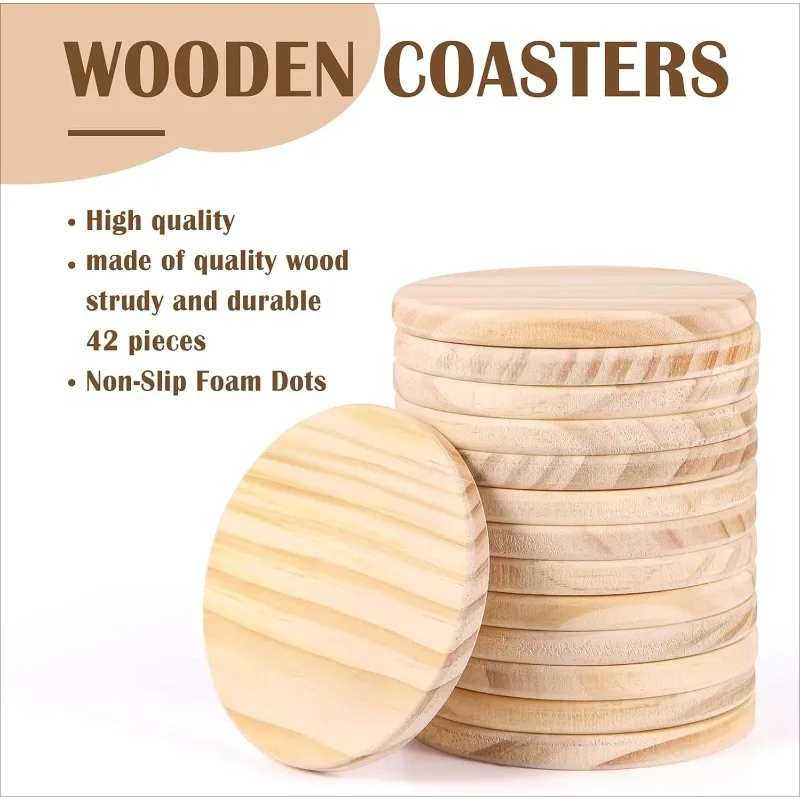 30pcs Unfinished Wood Coasters, 4 Inch Round Blank Wooden Coasters for  DIY Stained Painting Wood Engraving Home Decoration