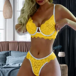 Women's Bra Panty Set Sexy Underwear No Steel Ring Bra Transparent Panty Lace Set Large Size Seamless  sexy Underwear Set