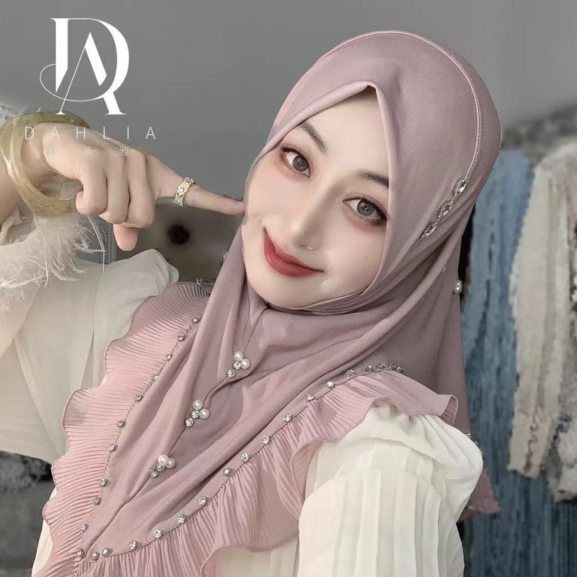 Ruffled Moslem Hijab Instant Ready to Wear Elegant Girls Headscarf 2