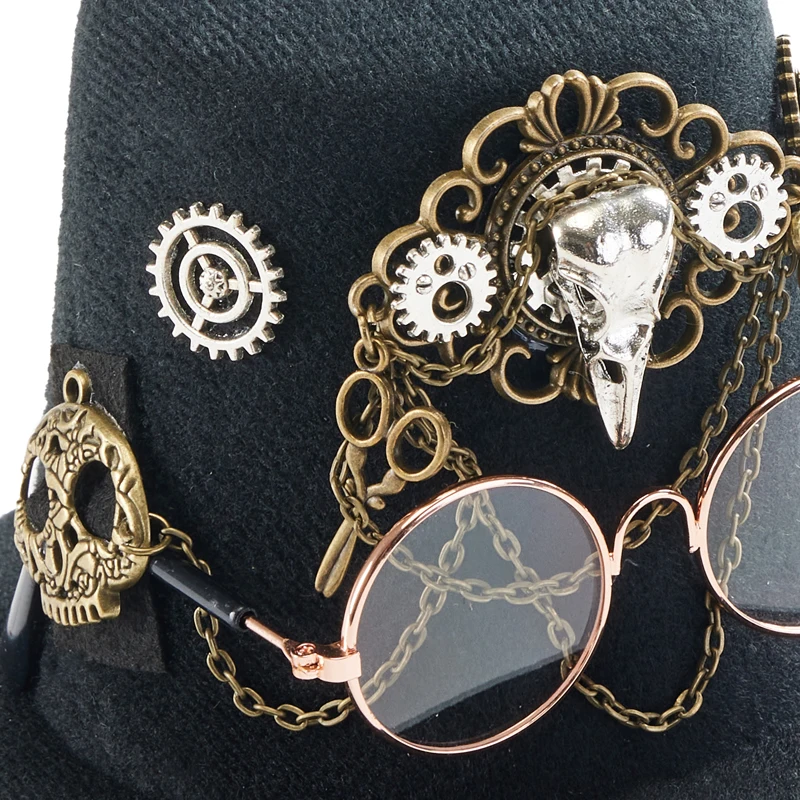 Lolita Punk Vintage Mini sombrero de copa gótico Retro gafas engranajes cadena sombreros para mascotas decoraciones sombreros