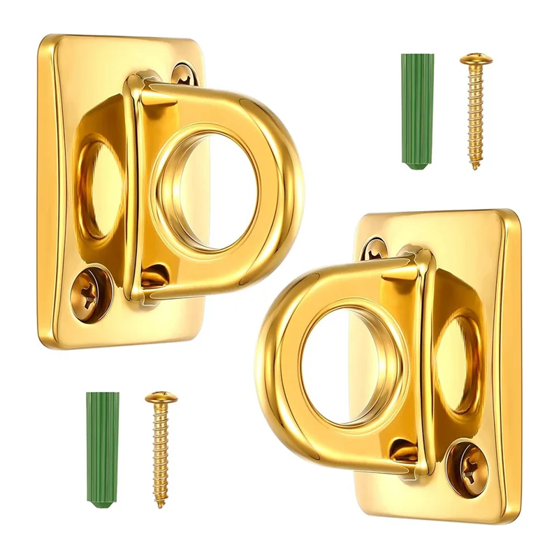 HLZS-Large Loop Wall Plate Metal Post 2 Pcs Gold Rope Safety Barrier Hanging Circle Hook Queue Line For Movie