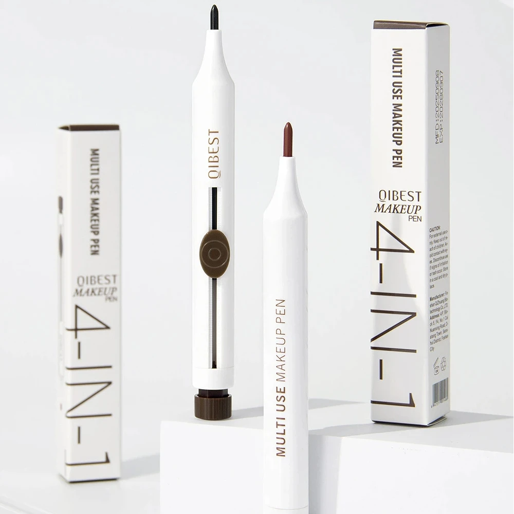 Pluma de maquillaje multifunción 4 en 1, delineador de labios, resaltador, sombra de ojos, lápiz de cejas, juego de 4 colores, bolígrafo de maquillaje, herramientas cosméticas