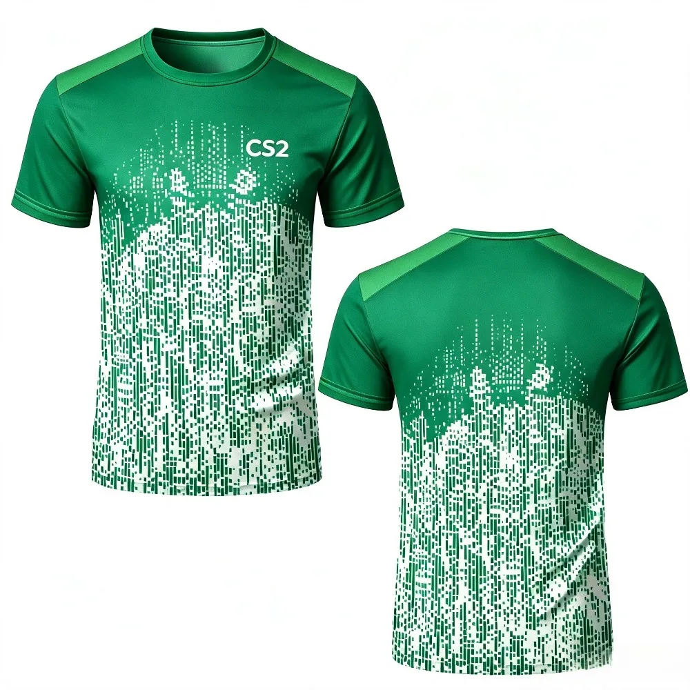 Green White Digital Pixel Gradient Graphic Print Men T‑Shirt Crew Neck Short Sleeve Sportswear Casual Workout Tee
