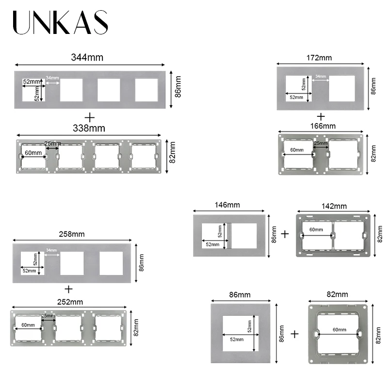 Unkas Diy Grijs Plastic Eu Fr Univers Wall Type-C Socket Dimmer Tv Internet Materialen Invoegen Functietoets Voor Usb-Laadpoort