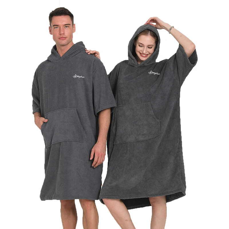 Men Microfiber Cloak Wetsuit Changing Bathrobe Beach Poncho Towel Outdoor Absorbent Quick -drying Hooded Bath Towels Women