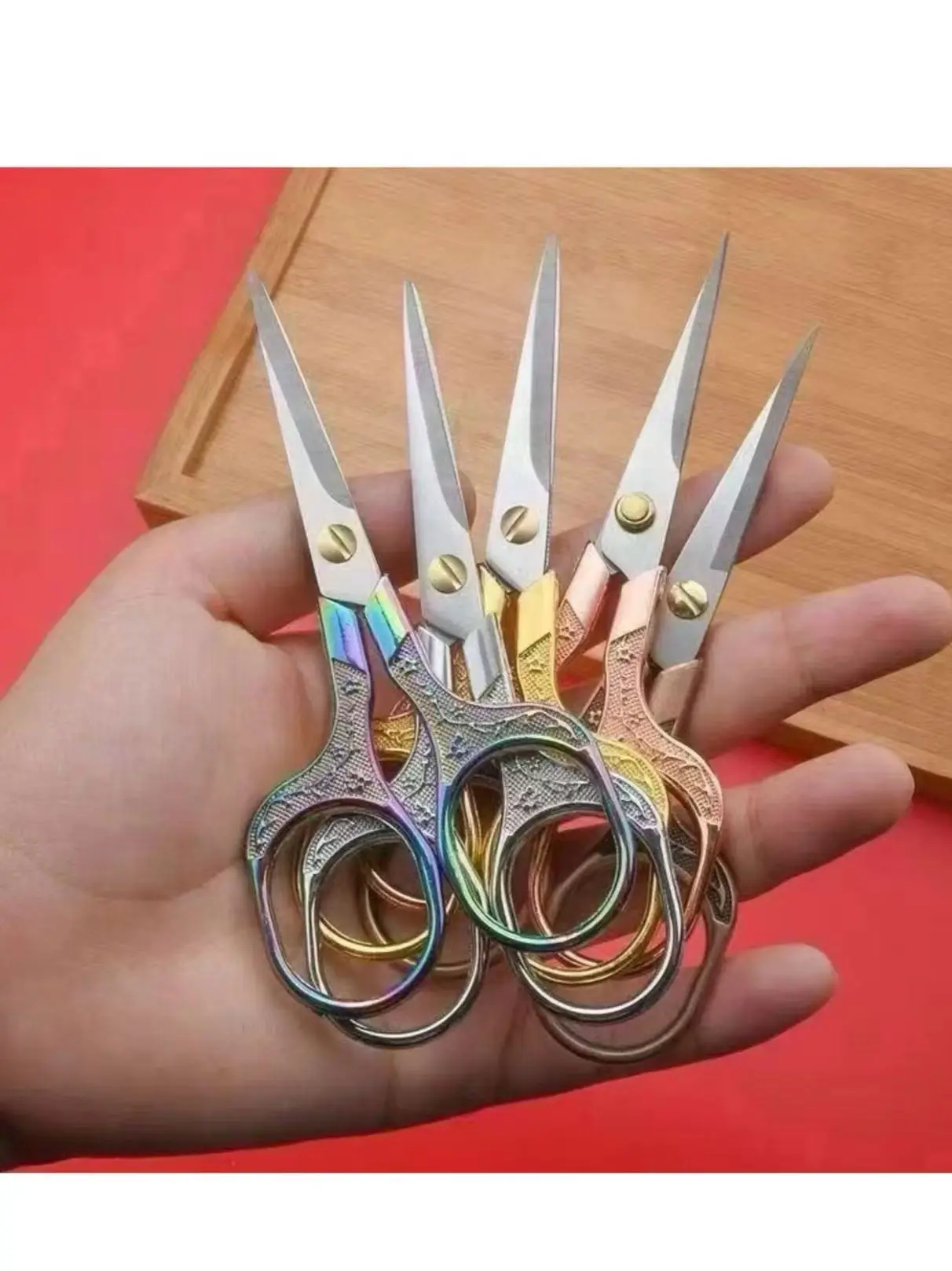

Vintage Embroidery Scissors - Stainless Steel Small Sewing Shears with Engraved Handles, Multi-Color Needlework Craft Scissors