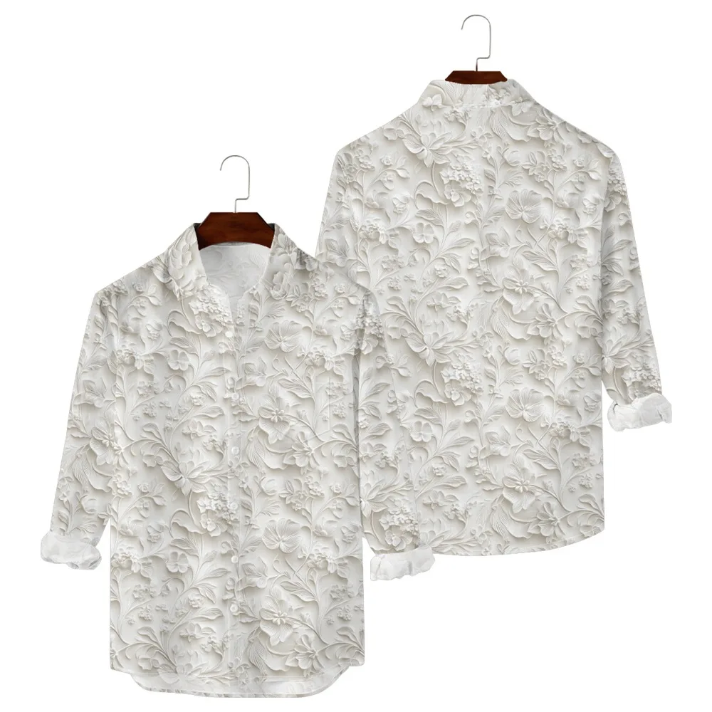 Hawaiian Button Up Shirts Retro Florals Printed Full Sleeve Streetwear Casual Men Dark Academia Resort Elegance Travel Shirt