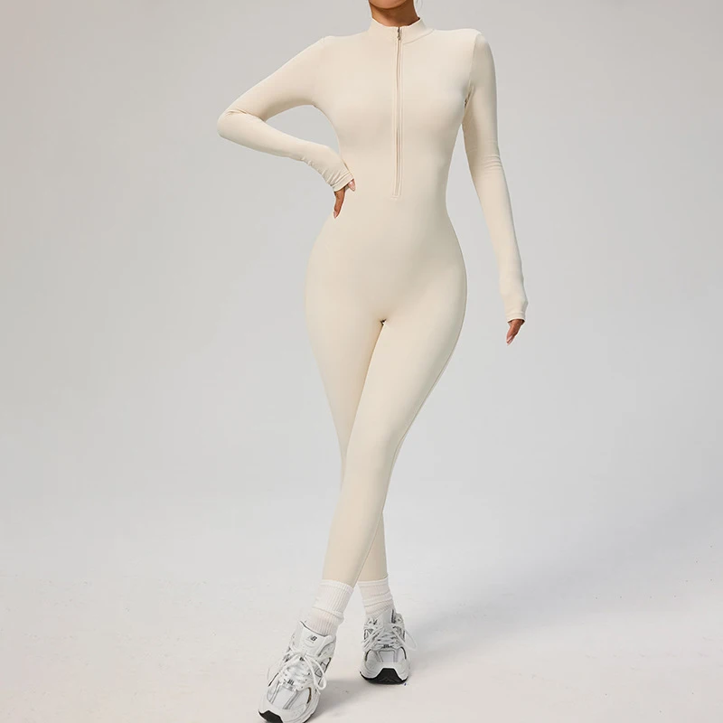 TRY TO BN Dames jumpsuit met lange mouwen, rits, shapewear bodysuit, yoga fitness, één geheel, tights, gymkleding, mono deportivo mujer
