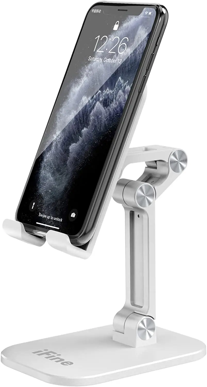 iFine Foldable Adjustable Cell Phone Stand compatible with iPhone 12 and All Smartphones , Heavy Duty Mobile Stand , Tablet Stan