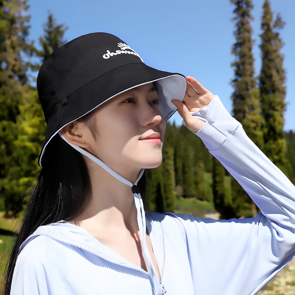 OhSunny Bucket Hats Women Double-Sided Sunscreen UPF50+ Fisherman Hat Solid Color Fashion Design Adjustable Sun Protection Cap