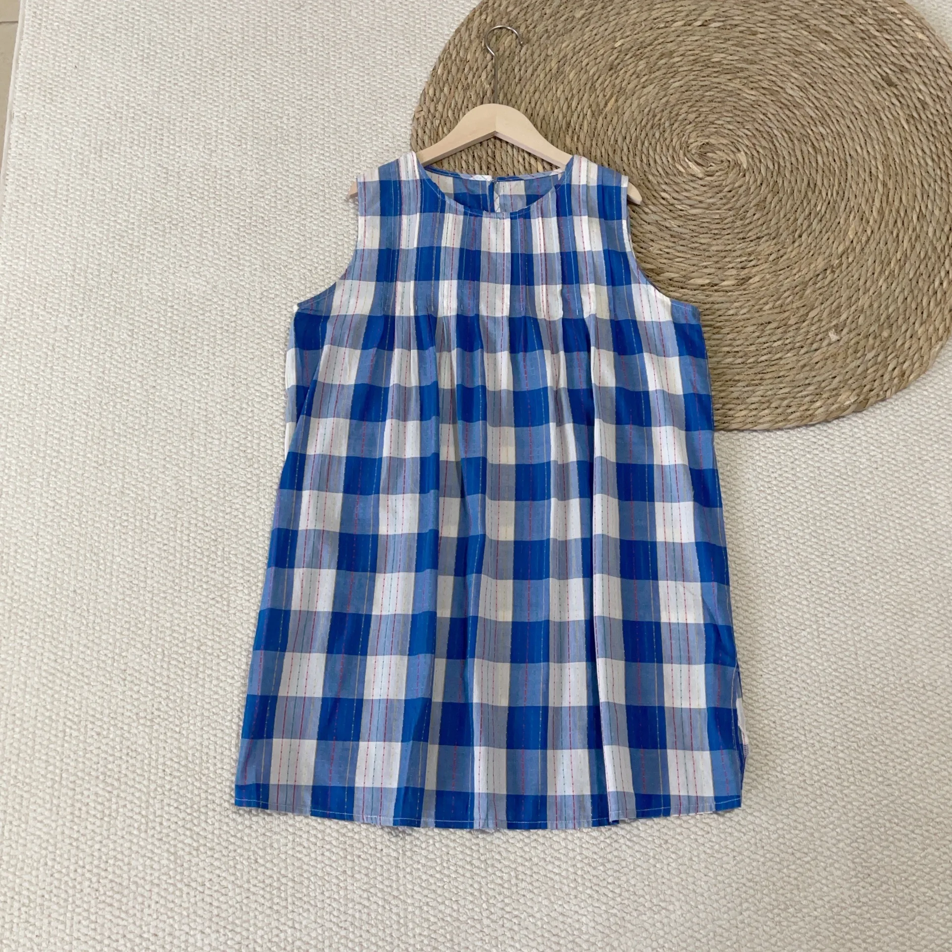 

Cotton blue white long tank top for women summer Korea fashion sleeveless shirts and blouses high women tops