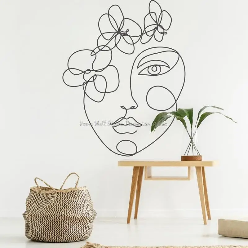 Line drawing sketch abstract woman flower wall sticker modern minimalist bedroom home bedside art deco vinyl decal gift for girl