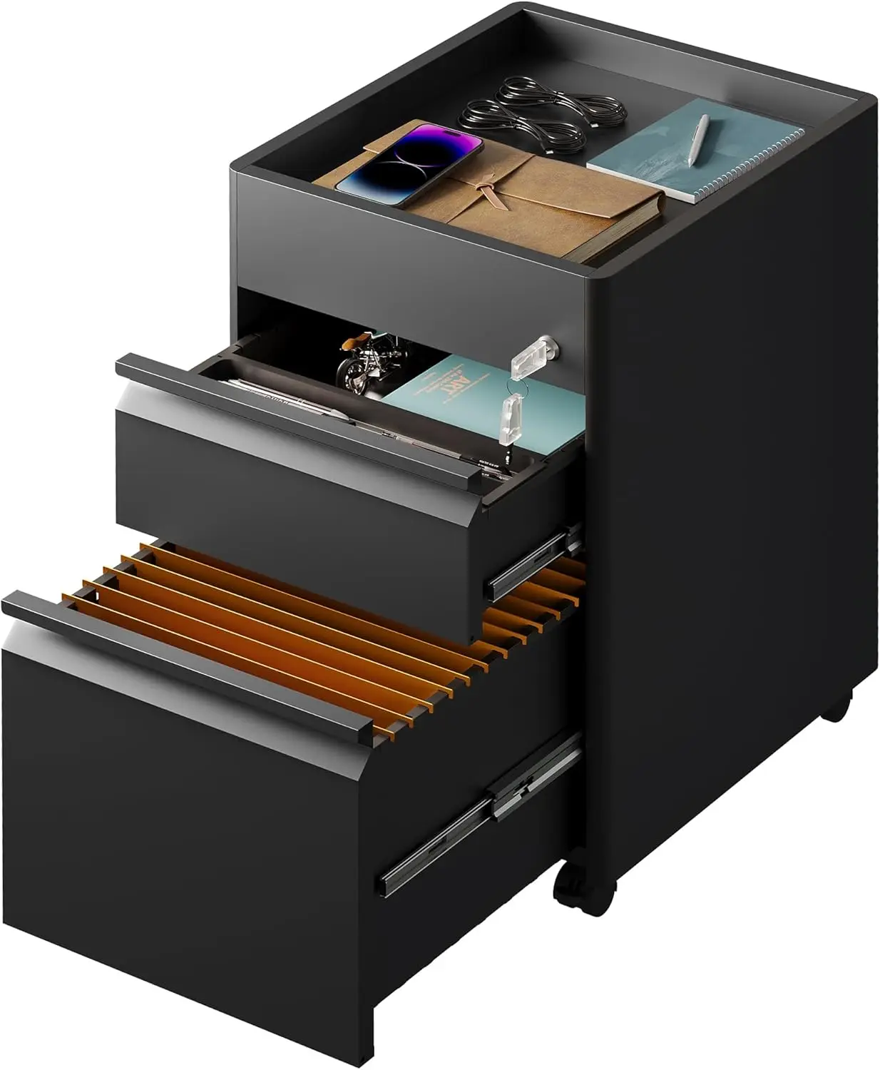 

Metal File Cabinet with Lock, 2 Drawer Under Desk Filing Cabinet with Wheels, Locking File Cabinet