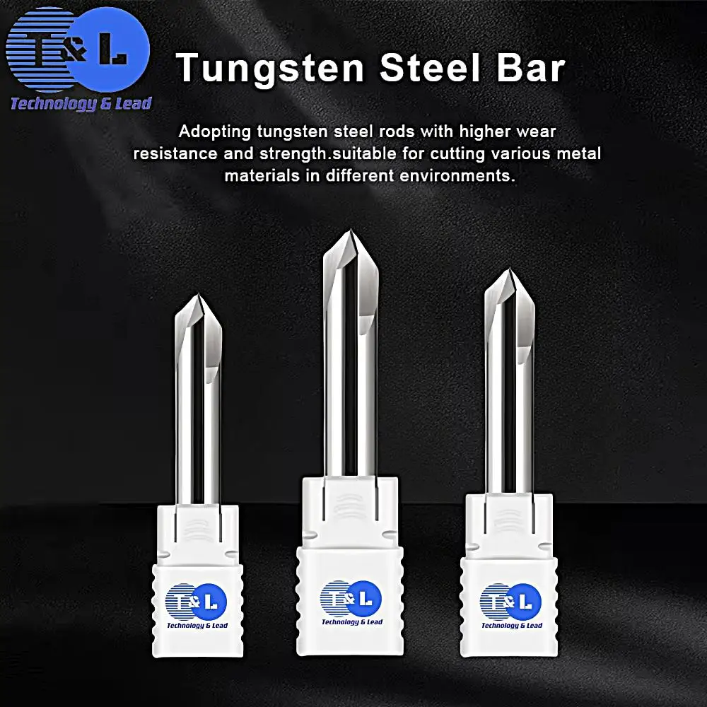 T&L HRC50 60°90°120° 3-Blade Straight Groove Chamfer Milling Cutter Tungsten Steel Carbide For Aluminum CNC Machining Endmill