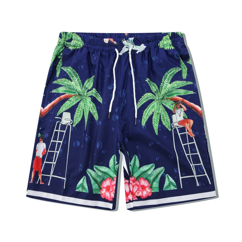 Digital print fashion beach casual shirt European coast vintage loose short-sleeved shirt suit for men