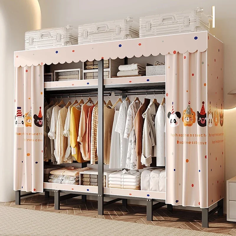 Cheap Space Saving Closet Small Shelves Metal Makeup Cupboard Display Door Simple Wardrobe Living Room Ropero Furniture For Room
