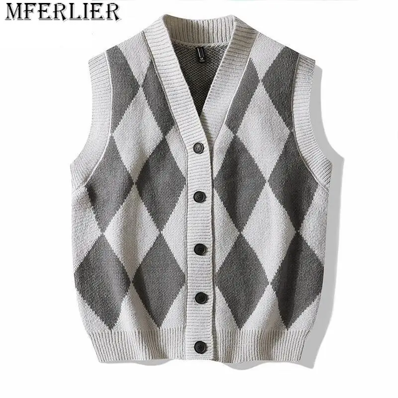 

Men Knit Vest Fashion Men's Oversize Knitted Cardigans V Neck Sleeveless Sweater Vest Male 2022 Autumn Winter Vests